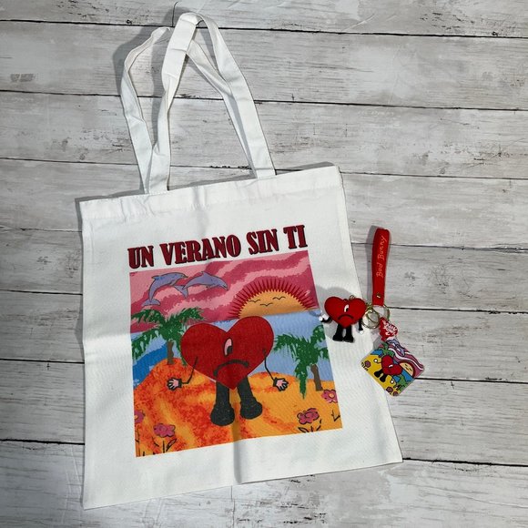 Handbags - Bad Bunny Un Verano Sin Ti canvas tote bag & El conejo Malo 3D Keychain